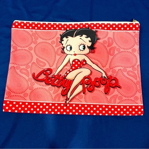NEW Betty Boop Pink Paisley & Polka Dots Zippered Pouch Cosmetic Jewelry Bag - Picture 1 of 4